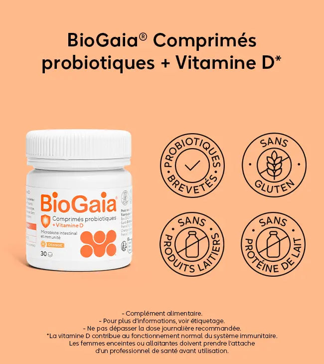 BioGaia® Comprimés probiotiques à croquer + Vitamine D
