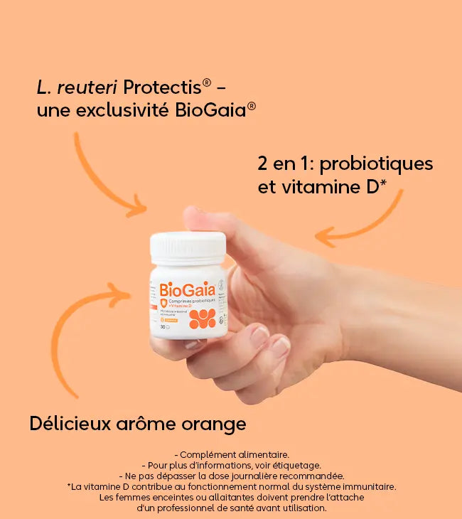 BioGaia® Comprimés probiotiques à croquer + Vitamine D